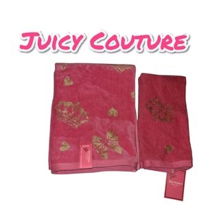 Juicy Couture Pink Towel Set with Gold Designs
